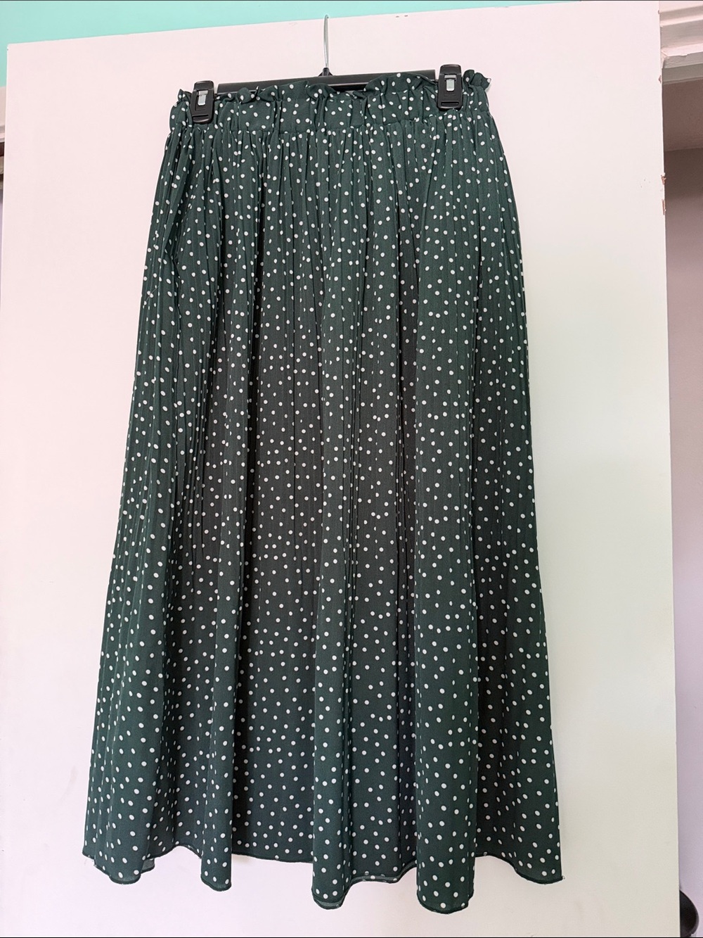 Women's Dark Green Polka Dot Midi Skirt